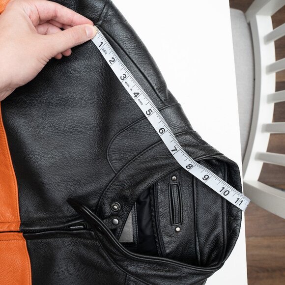 Wilsons Leather Moto Racer Jacket Black Orange Harley Stripe Insulated L - Picture 4 of 5